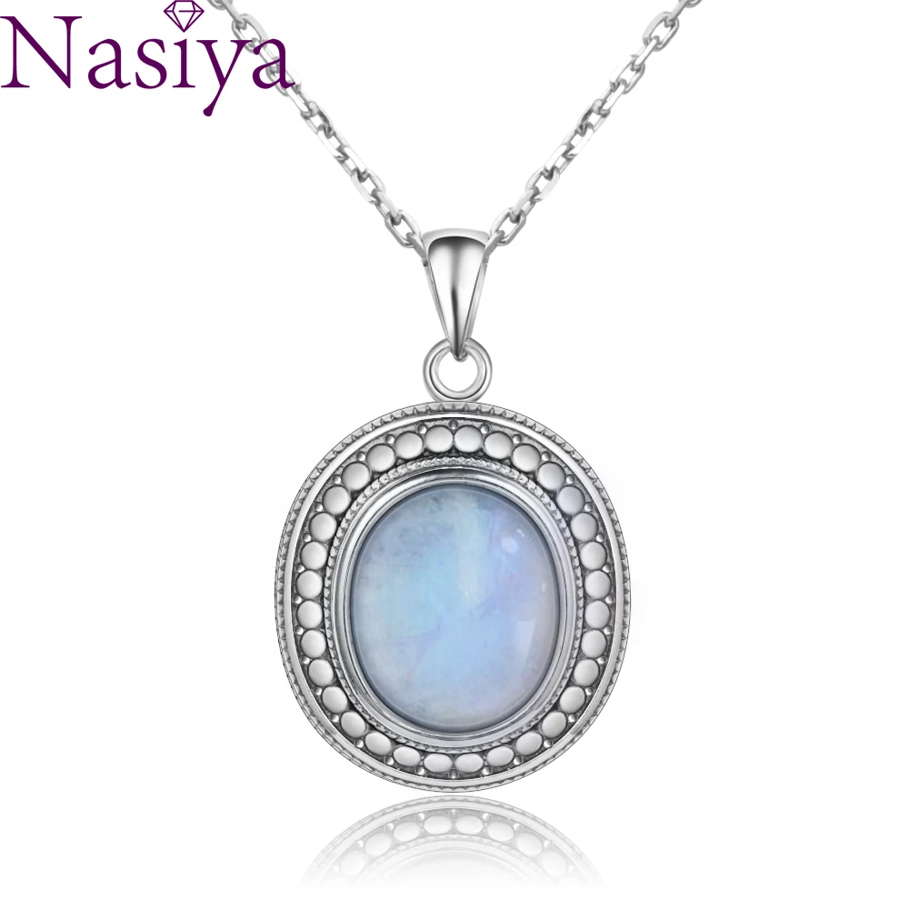 

10x12MM Big Natural Moonstone 925 Sterling Silver Jewelry Pendant Necklace With Chain For Women Vintage Anniversary Party Gifts