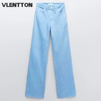 2021 spring autumn women vintage blue pink denim trousers casual solid pockets high waist straight jeans pants ladies mujer