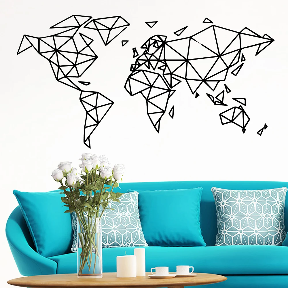 

Geometry world Map Wall Sticker Home Decor Vinyl For Living Room Company Office DecorationPvc Wall Decals