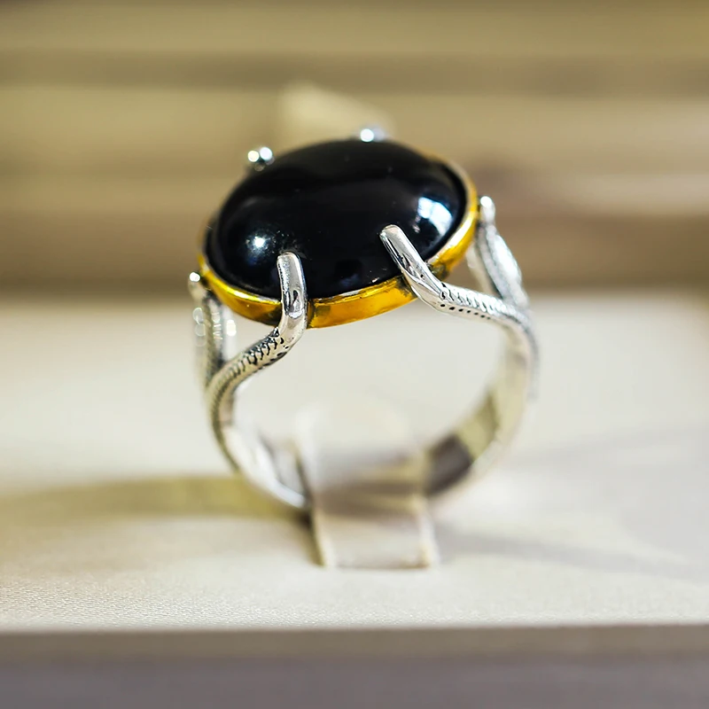 Модные богемные кольца с черным камнем для женщин большое овальное черное
