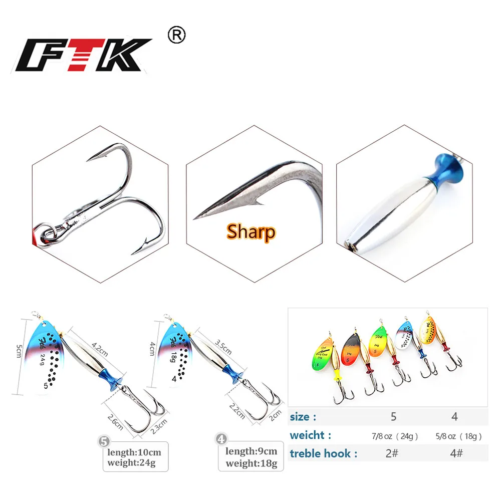 FTK Fishing Lure Willow Spinner Bait 18g/24g Spinner Bait With Beads With Mustad Treble Hooks For Lure Fishing