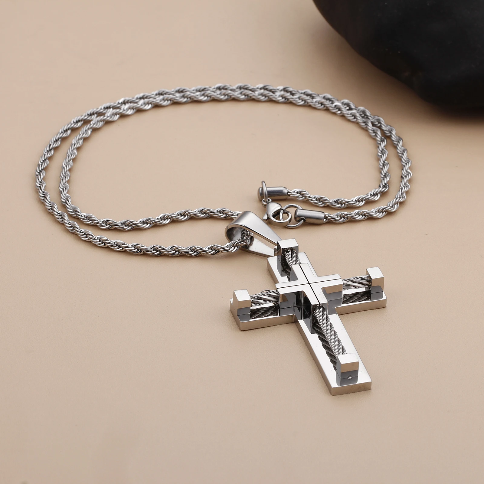 Мужское ожерелье с подвеской в виде креста из нержавеющей стали|cross pendant necklace|fashion