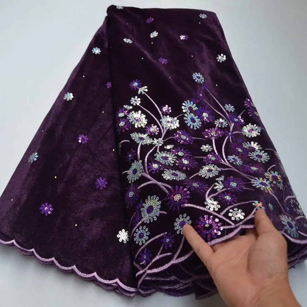 

Бесплатная доставка (5 ярдов/шт.) Новое поступление африканская бархатная кружевная ткань с блестящими разноцветными блестками вышивка для ...