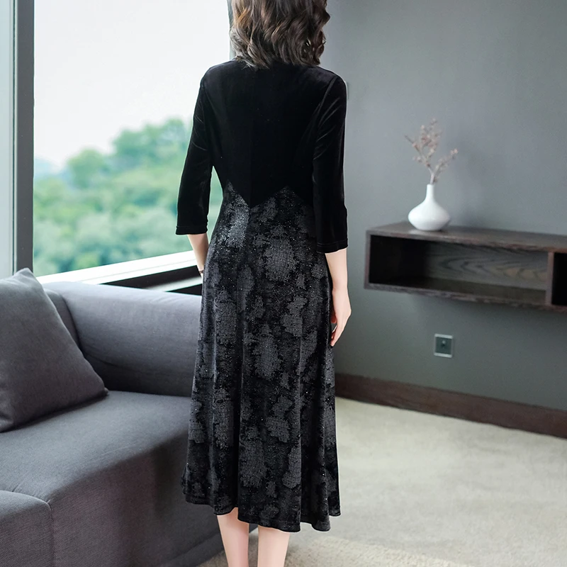 

COIGARSAM 3XL Plus Size Full Sleeve Women dress New Spring Dresses Black 9067