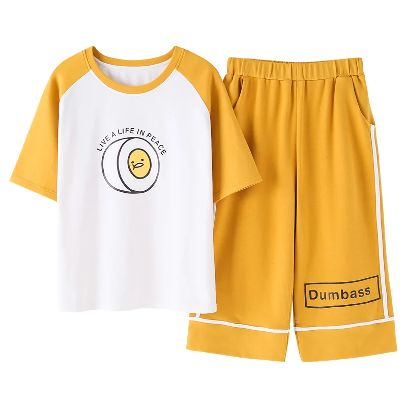 

New Summer Cotton Women Pajamas Set Cartoon Pyjamas Womens Short Sleeve Round Neck Casual Soft Big Size Female Sleepwear