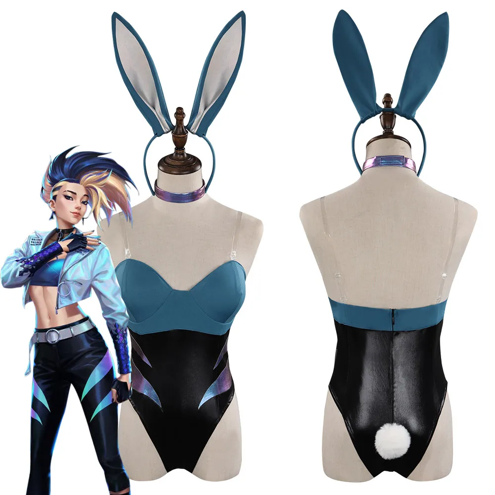 

Костюм для косплея LOL KDA Akali Sexy Bunny Girl, милый комбинезон с кроличьими ушками, платье для девочки, новый комплект