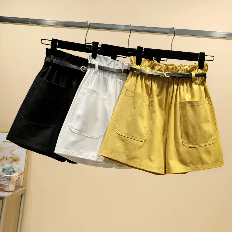 2019 летние осенние модные женские шорты с эластичным поясом и высокой талией
