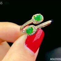 kjjeaxcmy fine jewelry 925 sterling silver inlaid natural adjustable emerald female miss girl woman new ring luxury support