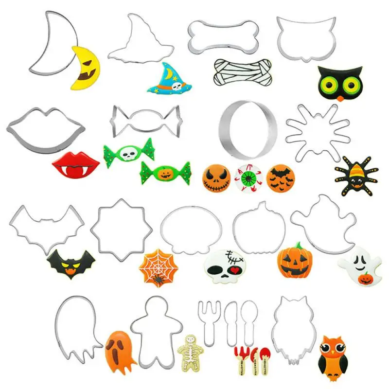 

3D Halloween Cookie Cutter Biscuit Mould Stainless Steel Fondant Mould Creative DIY Baking Tools Kitchen Cookie Decorating Tools