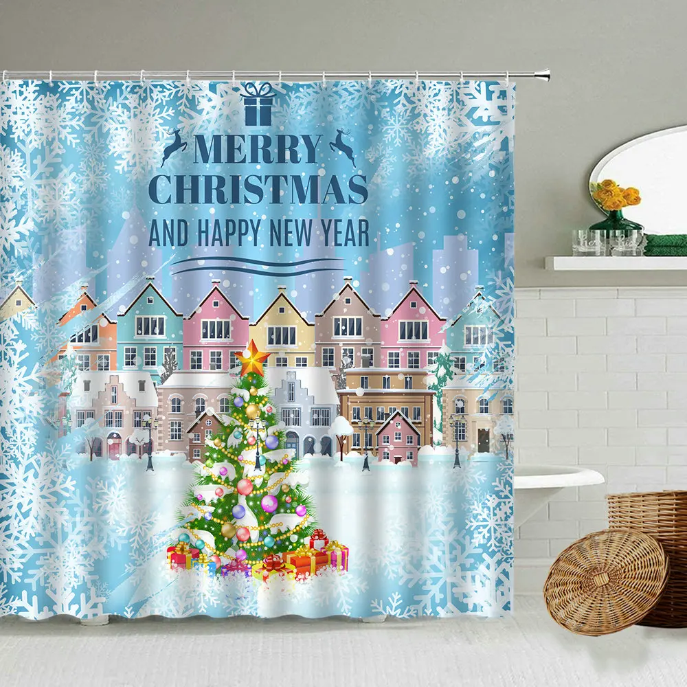 Занавеска для душа с изображением рождественской елки и снежной сцены | Дом сад