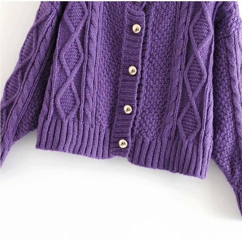 Women Retro Rib Cropped Cardigans Sweaters With Button Female Thick Loose Short Sweater V-Neck Long Sleeve Knitted |