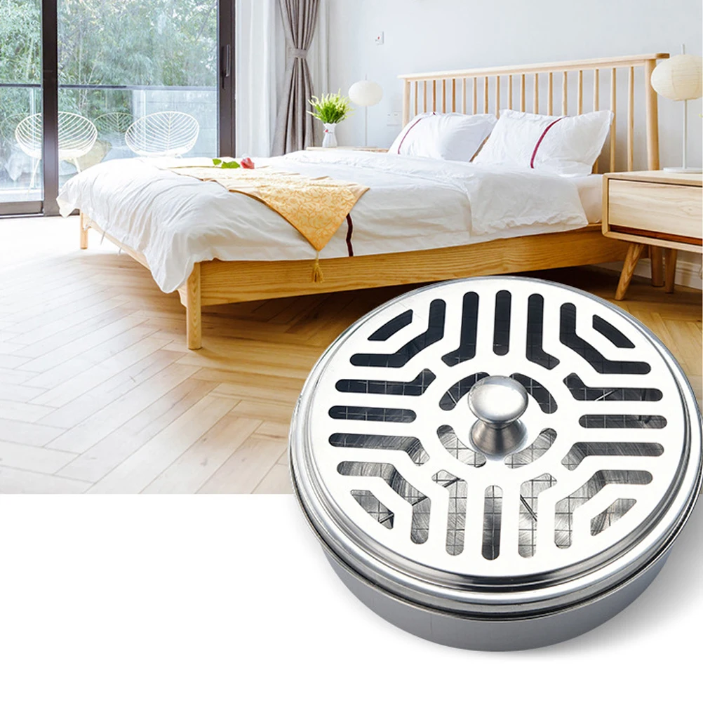 

Round Mosquito Coil Holder Stainless Steel Disk Portable Mosquito Coil Tray With Hollow Cover Ideal Tool For Home Outdoor