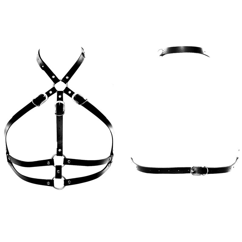 

Punk Goth Accessories Leather Crop Top Hollow Bra Fetish Lingerie Adjust Waist Suspender Halloween Rave Garter Belt Harness Body