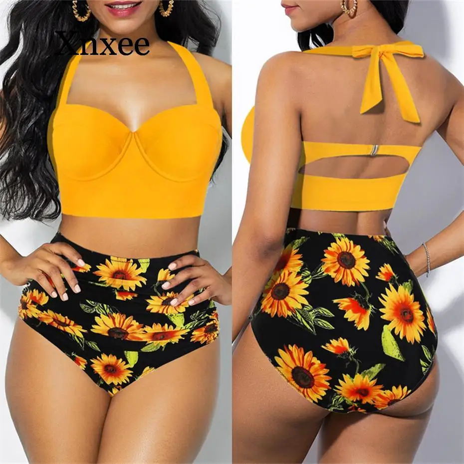 

Flower High Waist Bikini Plus Size Swimwear Women Swimsuit Bikinis 2020 Mujer Biquini Swimming Suit For Women Bathing Suit