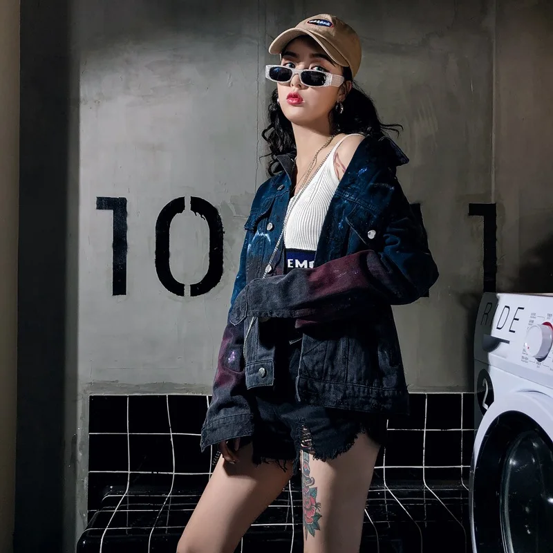 Женская джинсовая куртка с принтом граффити винтажный Топ в стиле Харадзюку