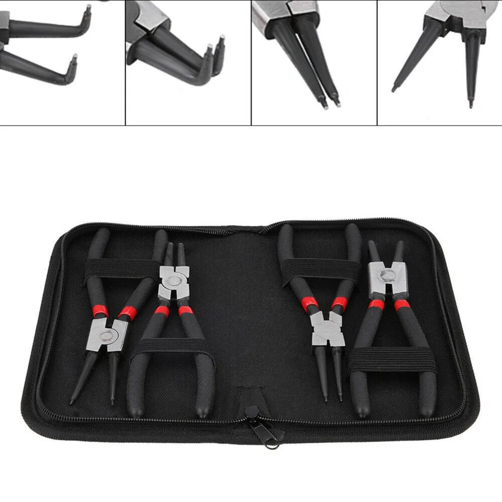 

4pcs Circlip Pliers Set 180mm LongNose Pliers Staight Bent Plier Remover Tool Vise Custom Retaining Ring Diagonal Pliers Small