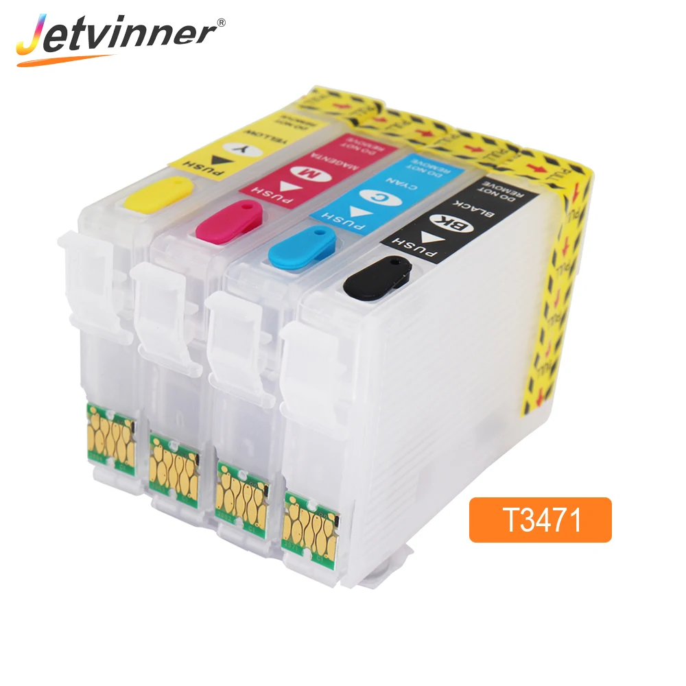 Картридж T34XL T3471-T3474 многоразовый с дуговыми чипами для принтера Epson Force Pro WF-3720 WF-3725