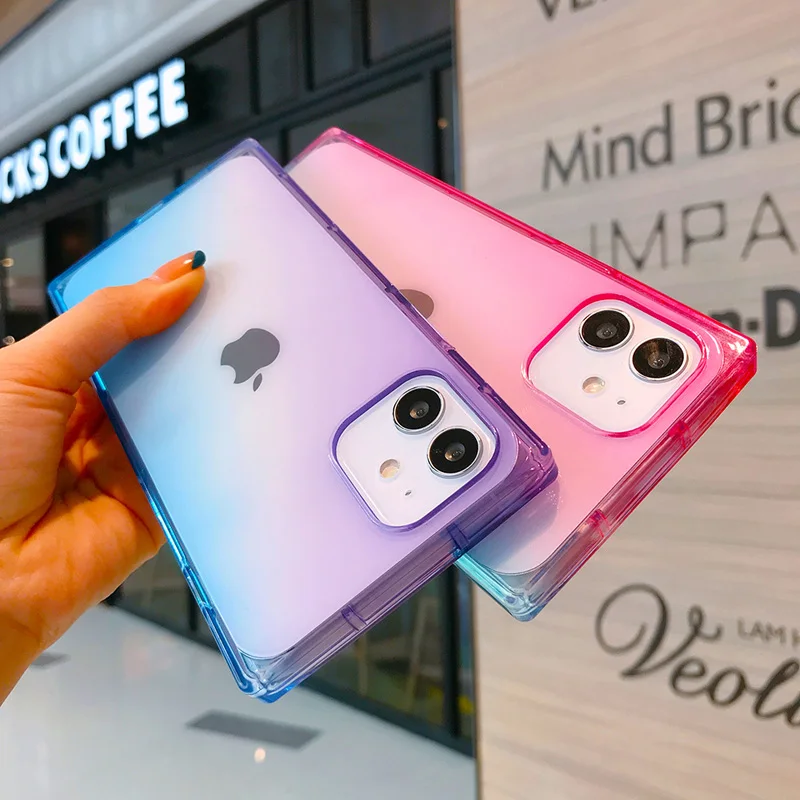 

Phone Case For iPhone 12 Mini 11 Pro X XR XS Max 7 8 Plus SE 2 Luxury Square Design Gradient Color Soft TPU For iPhone 11 Cover
