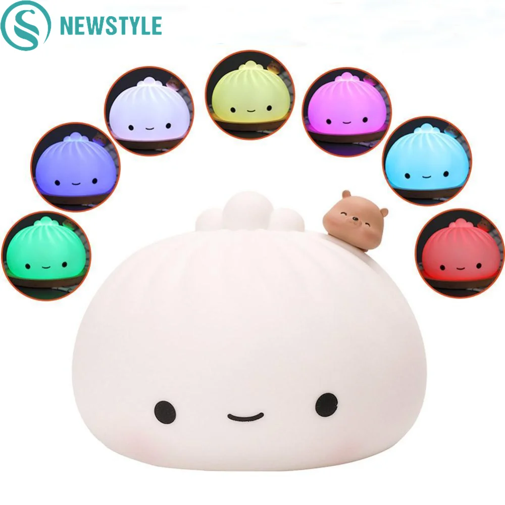 

Милый красочный светодиодный ночник в виде пучка, медведя, свиньи, мультяшная мягкая прикроватная лампа для спальни, Рождественская Детская игрушка, подарок, праздничное украшение для дома