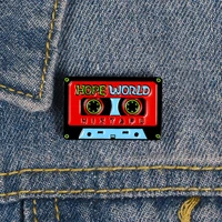 hope world enamel pin red hix tape badge brooch denim clothes fashion music jewelry gift for friends music lover
