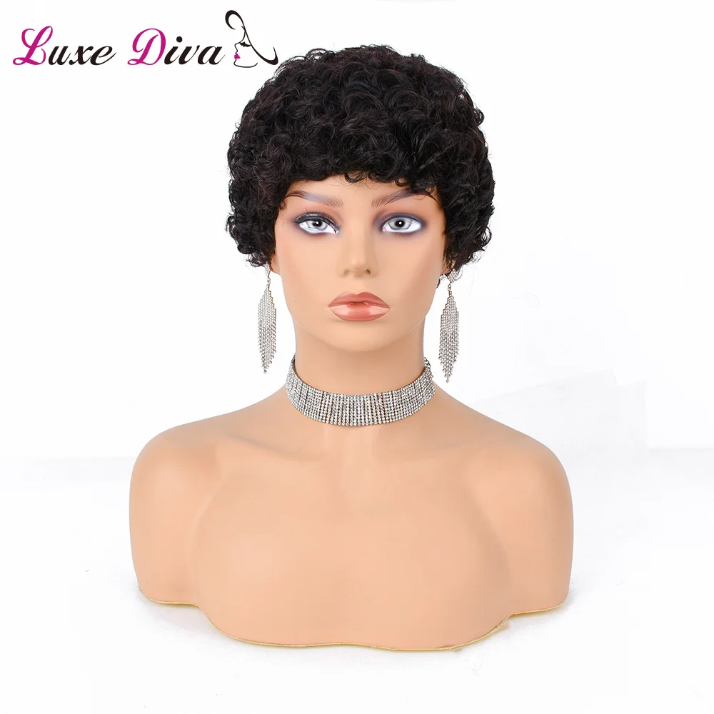 

LuxeDiva короткий кудрявый парик Курчавые Кудрявые ПиСи срез парики оптовая цена для черных женщин короткий парик с эластичным брендом класса ...