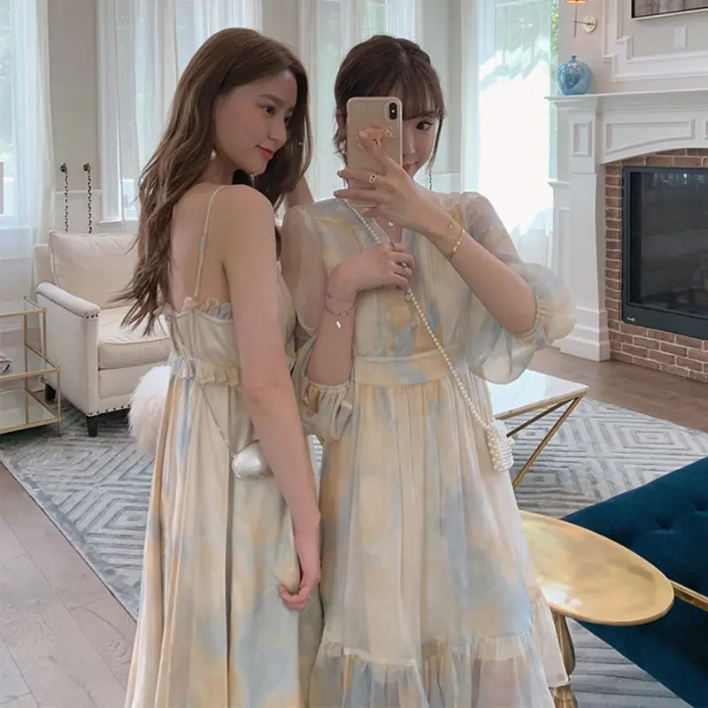 Французский в винтажном стиле Платье на петельках для женщин основе красителя