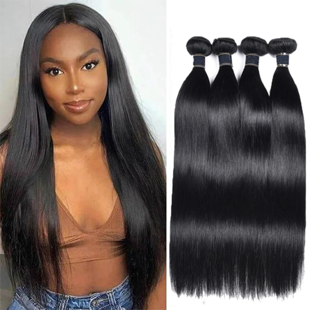 March Queen 9A Brazilian Hair Weave Bundles Remy Straight Human Hair Bundles For Black Women Double Weft 3/4 Hair Extensions