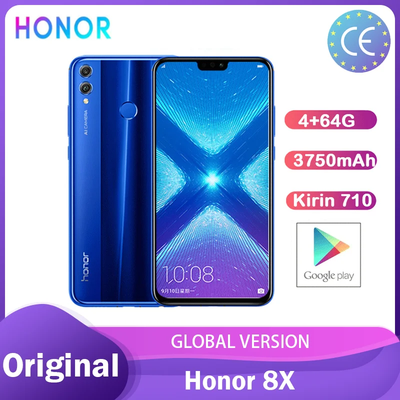 Honor 8X 6 5 дюймов мобильный телефон 4 Гб + 64 ГБ Android 8 1 многоязычный 20 МП Восьмиядерный