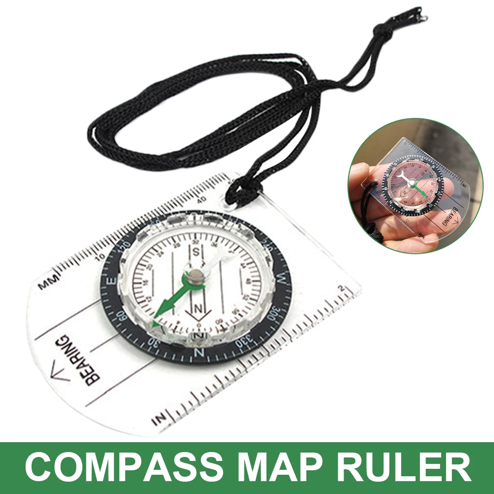 

Outdoor Mini Compasss Plastic with Straight Rulers MM/INCH Hiking Compass Map Scale Ruler with Lanyard Camping Accessories