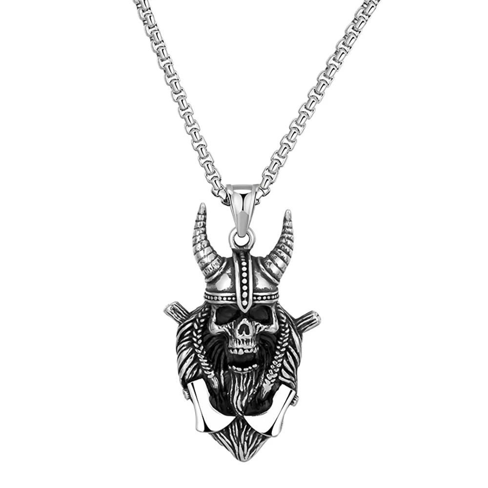 Stainless Steel Vintage The Mummy Soldiers of The Pharaoh Pendant Necklace Skull Skeleton Jewelry Gift For Him with Chain