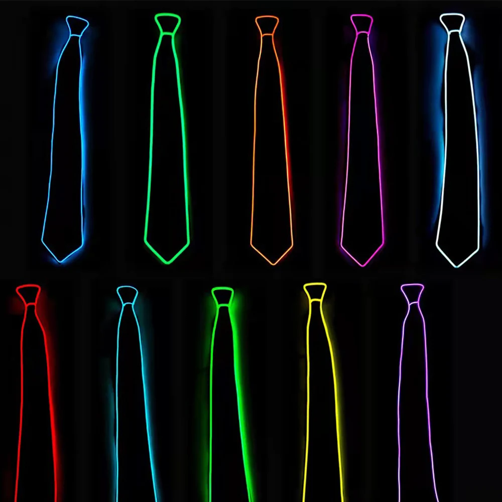 Men Glowing Tie EL Wire Neon LED Luminous Party Haloween Christmas Luminous Light Up Decoration DJ Bar Club Stage Prop Clothing