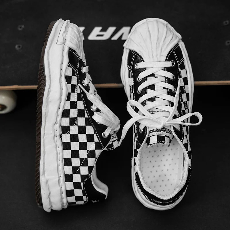 

New men's thick-soled canvas shoes Japanese shell-toe men's shoes lace-up men's casual sports shoes outdoor breathable flat shoe