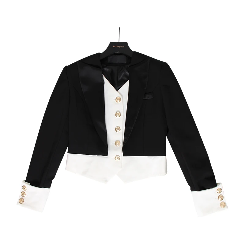 TWOTWINSTYLE Patchwork Hit Color Women's Coat V Neck Long Sleeve Single Breasted Korean Women's Autumn Jackets Fashion New