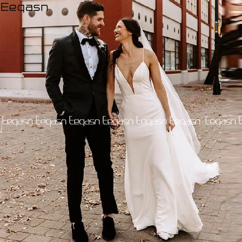 

Свадебное платье русалки Eeqasn 2020 Boho на тонких бретельках с v-образным вырезом Свадебные платья на заказ свадебные платья Пляжные