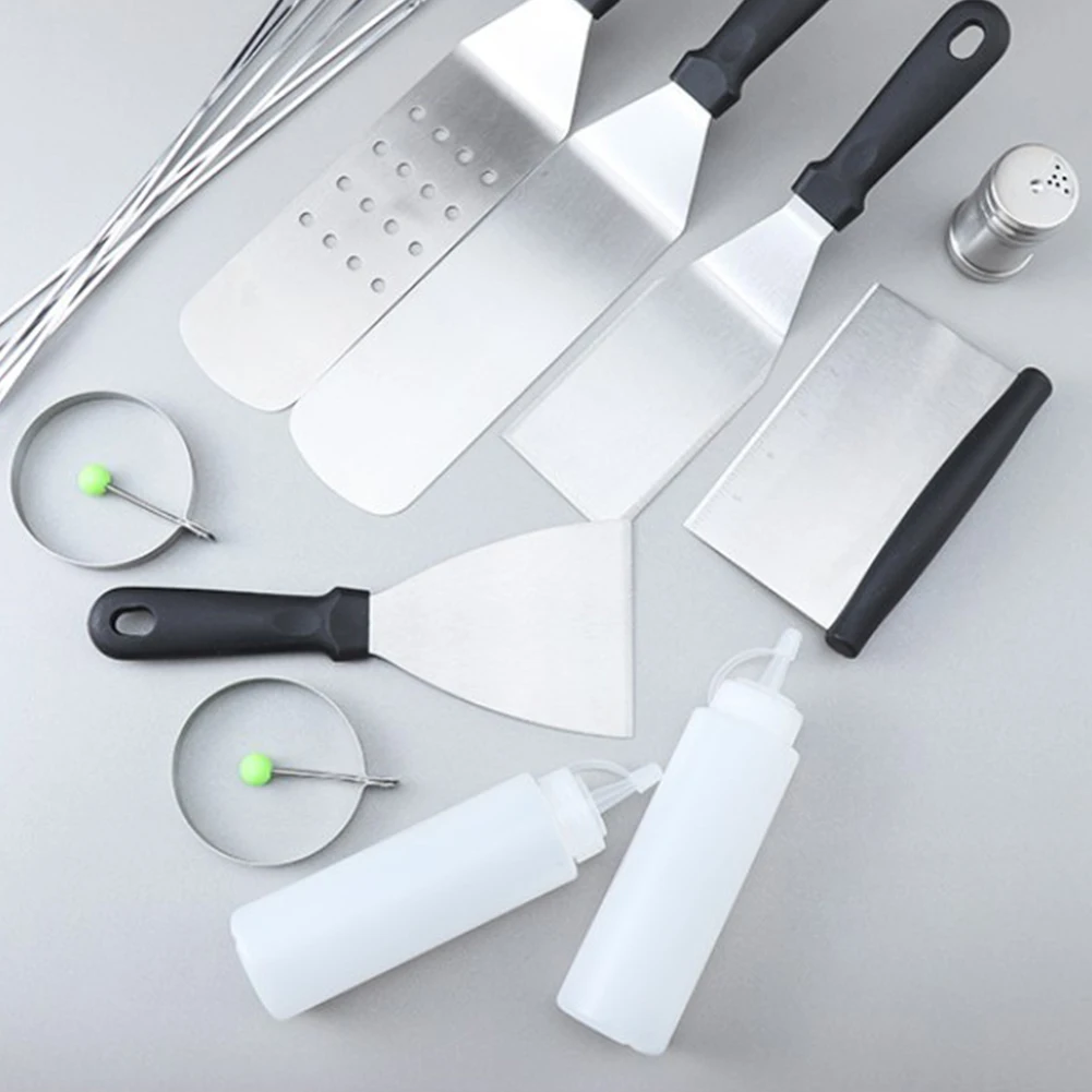 

Easy Clean Metal Spatula Travel Home Flat Top For BBQ With Scraper Outdoor Camping Rings Griddle Accessories Set Chef