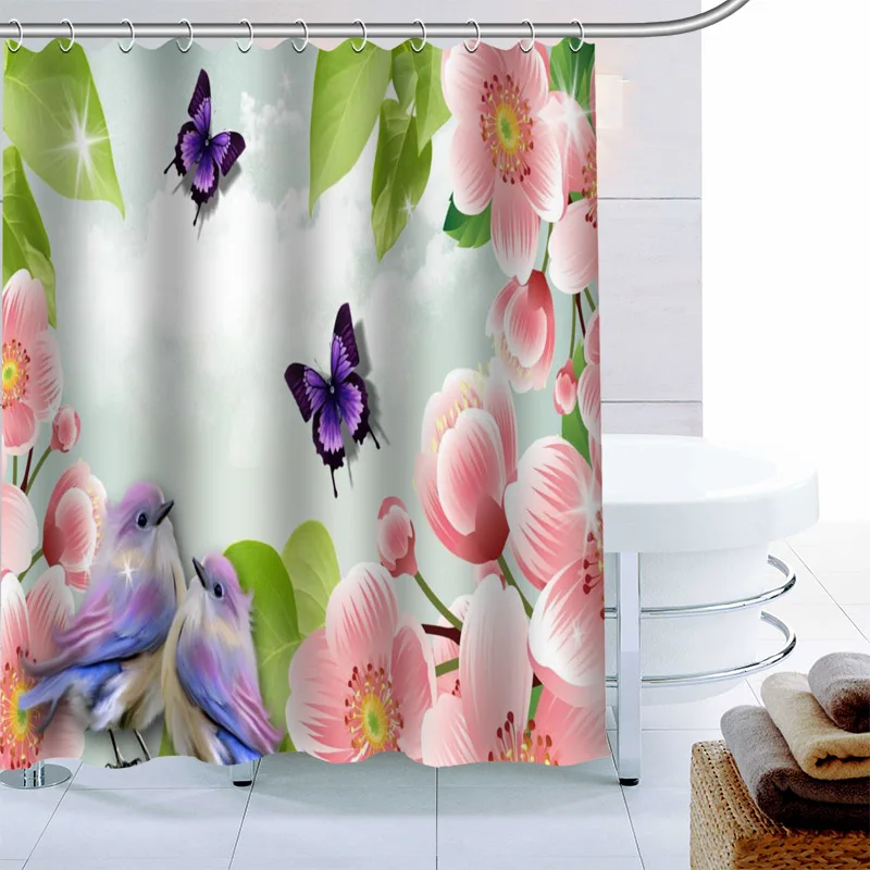 ShunQian Custom Butterfly Shower Curtain Polyester Fabric Bath Screens Curtains For Bathroom 3D Waterproof Hook | Дом и сад