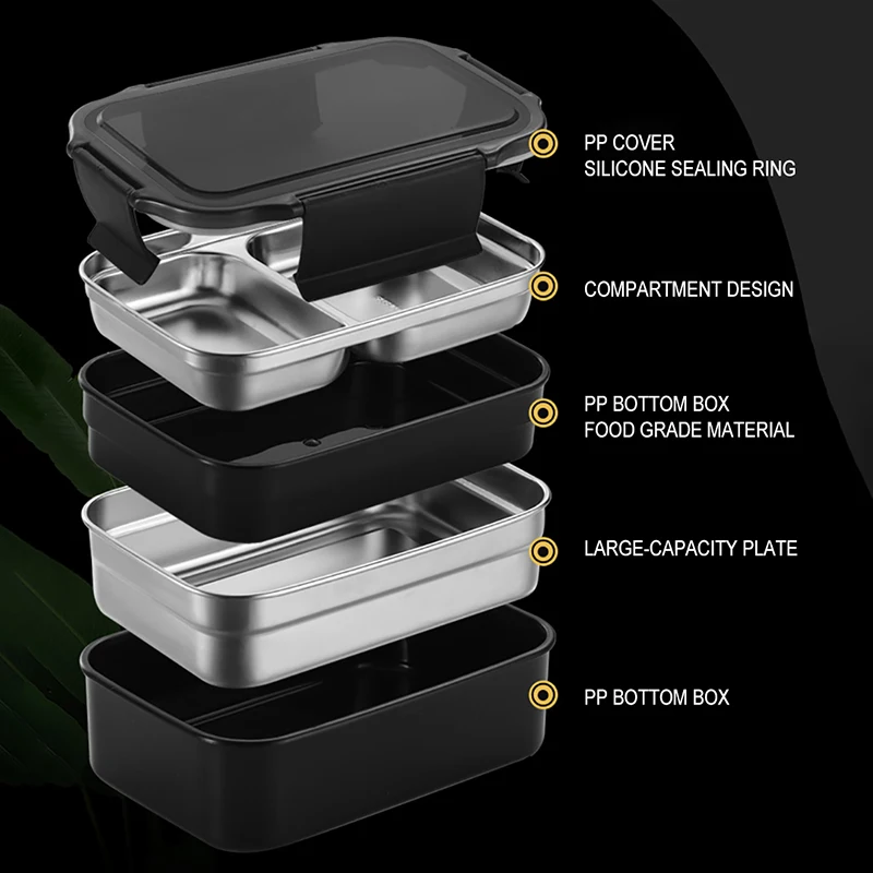 GURET прочный Ланч бокс из нержавеющей стали двухслойный пищевой контейнер