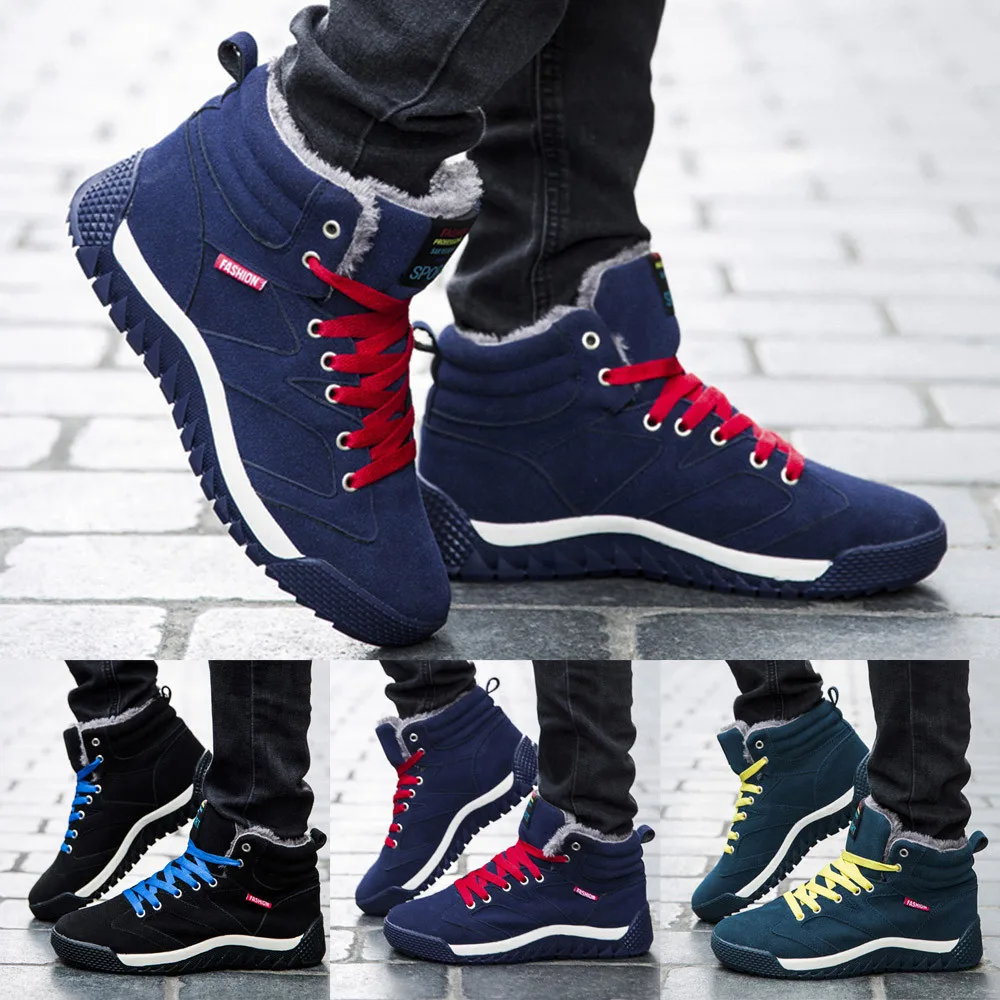 

Winter outdoor men's casual breathable flat bottom plus velvet snow boots hiking cotton men's boots warm shoes 2020