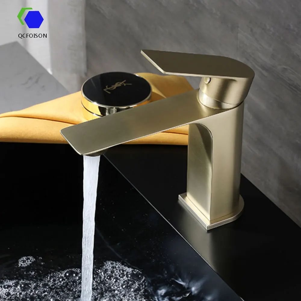 

QCFOISON toilets health washsink faucets brass rainwater tap bathroom vessel sink silver fixture gold hot water basin mixer
