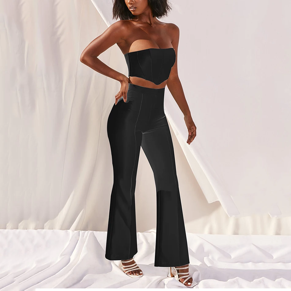 

2020 Summer Women'S Fashion White Corset Solid Sexy Off-The-Shoulder 2-Piece Top And Sexy Club Pants Suit