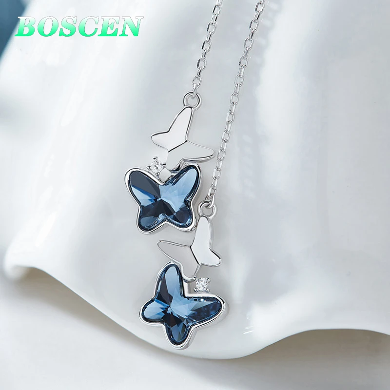 Женские серьги бабочки BOSCEN из стерлингового серебра 925 пробы с австрийским