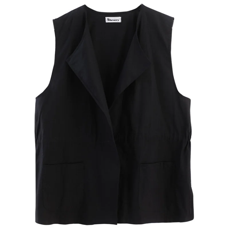 

Summer Women Casual Vest Jackets Fashion Elastic Waist Vintage Split Fork Loose Thin Simple Pockets No Button Female Coat Tops