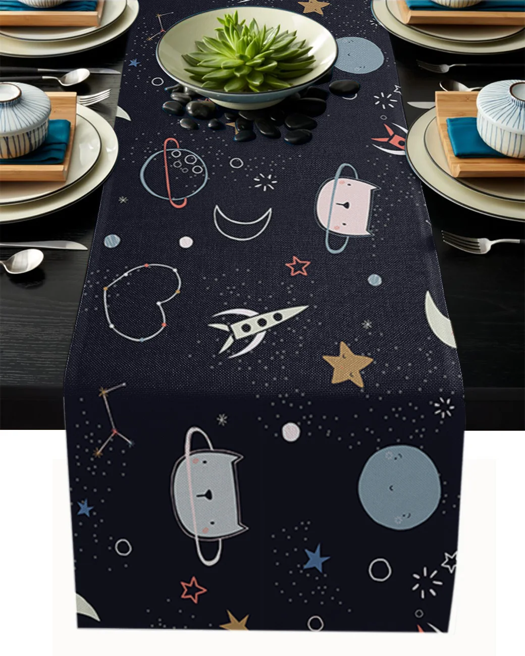 

Cute Meow Planet Table Runner Wedding Decoration Dinning Table Runners Placemat Christmas Decor Tablecloth