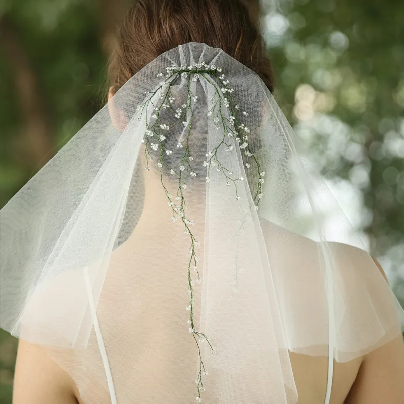 Элегантный кристалл орнамент Свадебная короткая Вуаль мягкий тюль свадебная