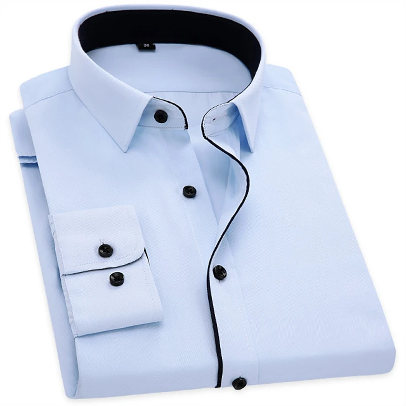 Мужская деловая рубашка с длинным рукавом голубая формальная Классическая из