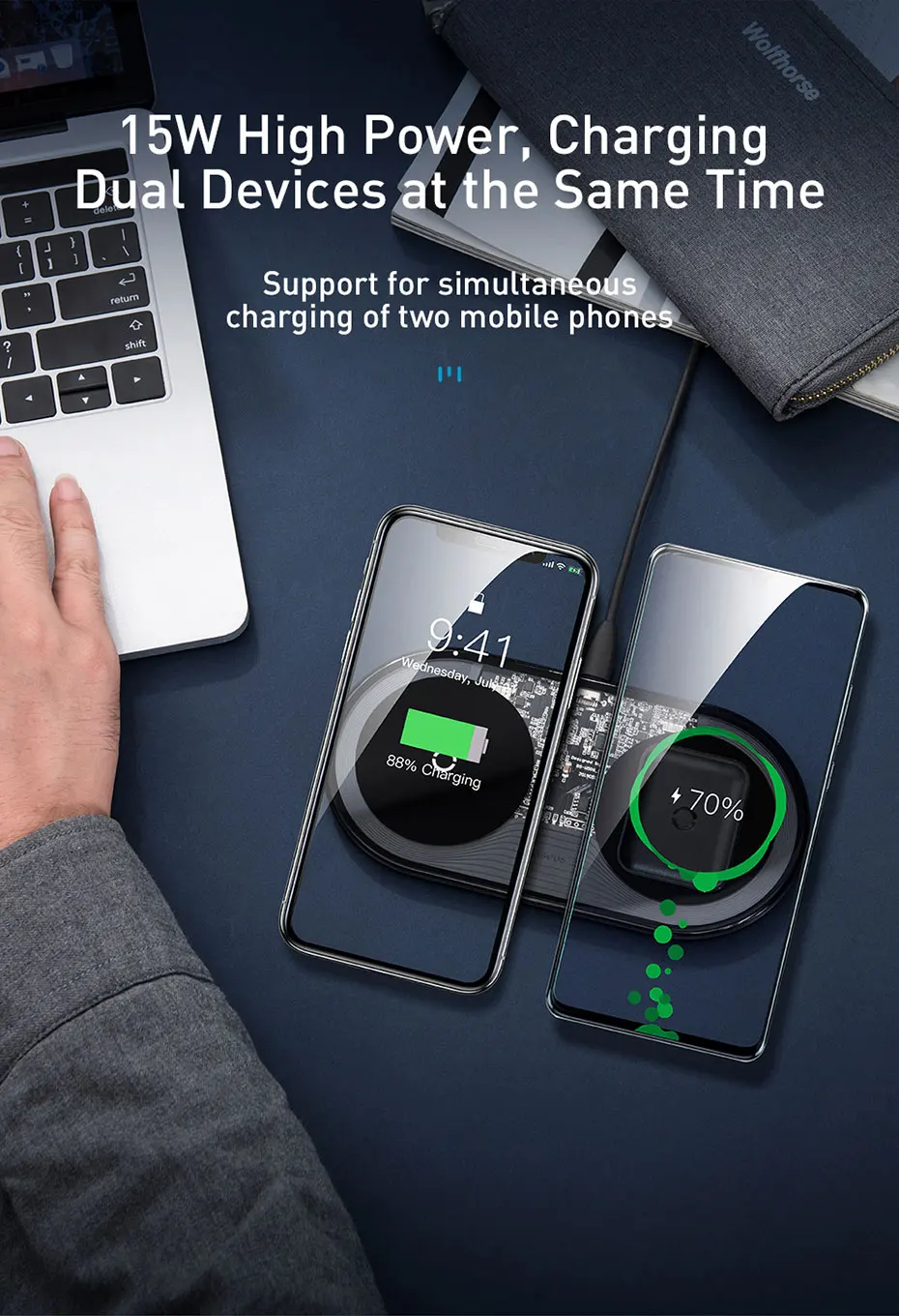 Беспроводное зарядное устройство Baseus Qi для Airpods iPhone 11 Pro Max Xs X Dual 15 Вт быстрая Беспроводная зарядка для samsung индукционное зарядное устройство