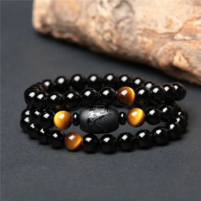 Women Buddha Beads Bracelets Black Obsidian Tiger Eye Stone 108 Round Bangels Gift for Men Fine Jewelry | Украшения и аксессуары