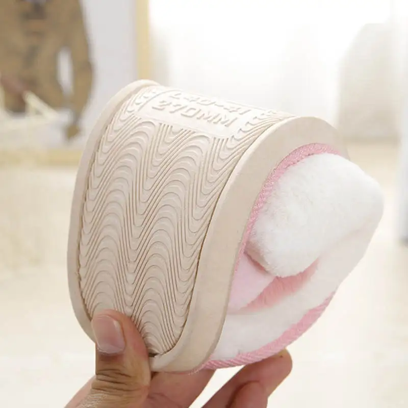 2019 женская обувь милые зимние домашние тапочки теплые тканевые с кроличьим мехом