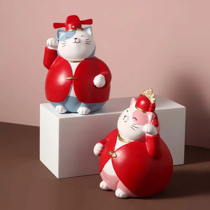 

Chinese Miniatures Figurine Craft Resin Ornament Cat Mascot Small Statue Bedroom Desktop Ornament Home Decoration Wedding Gift