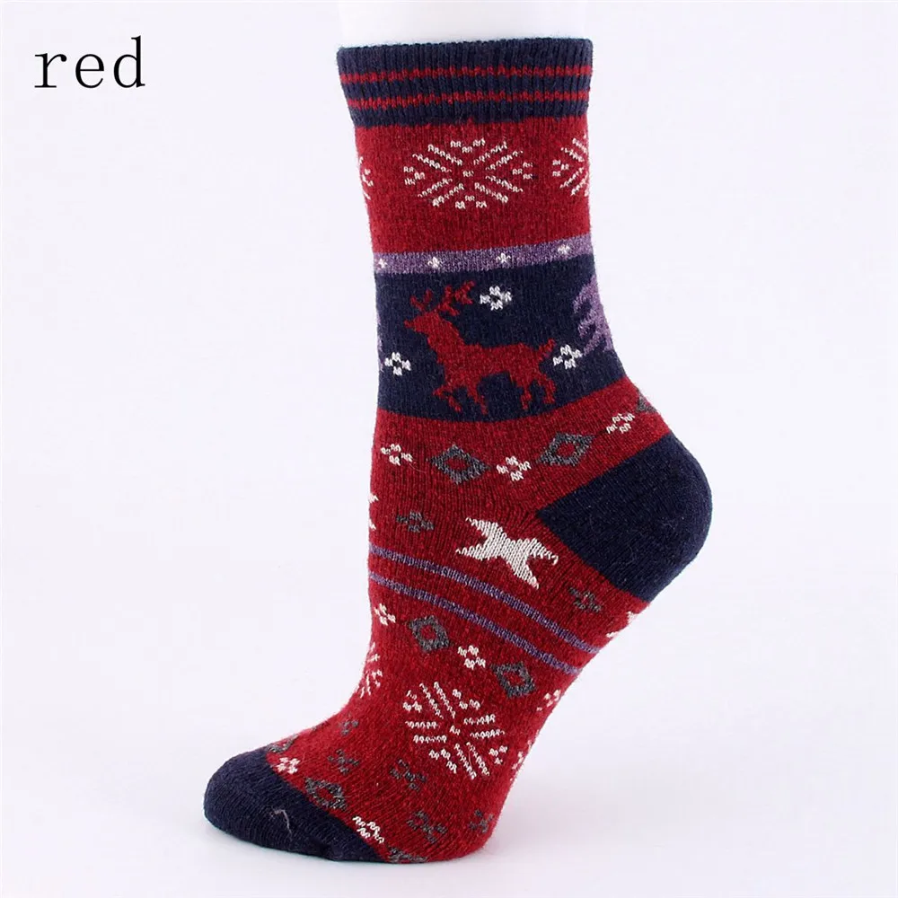 red EIE/зимние женские носки, подарок на Рождество, модные зимние милые шерстяные носки, сумасшедшие носки, женские теплые носки с животными, горячая Распродажа - Цвет: red